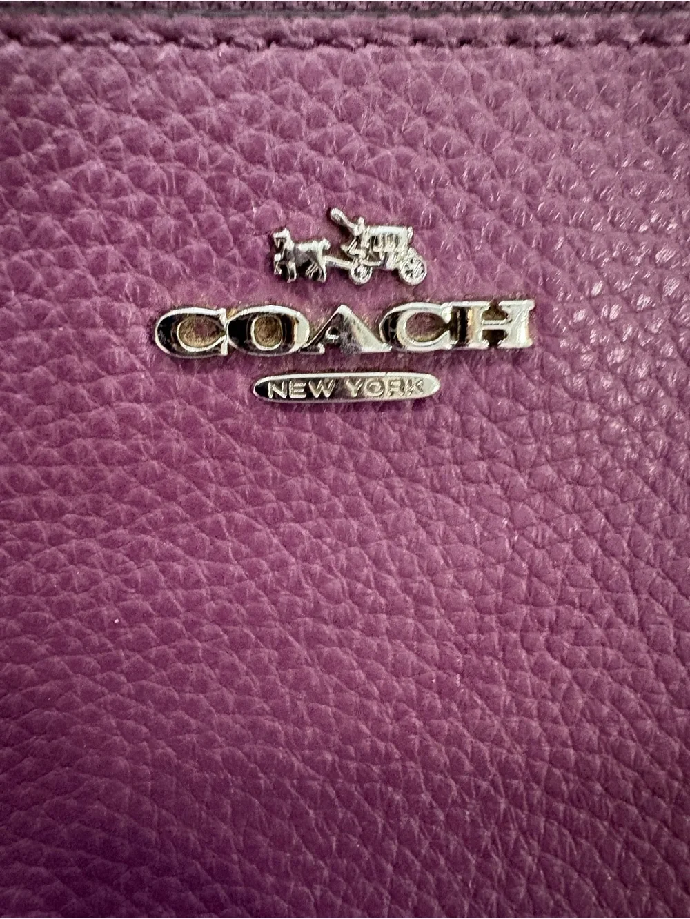 COACH Plum Pebbled Leather Double Zippered Wristlet Clutch